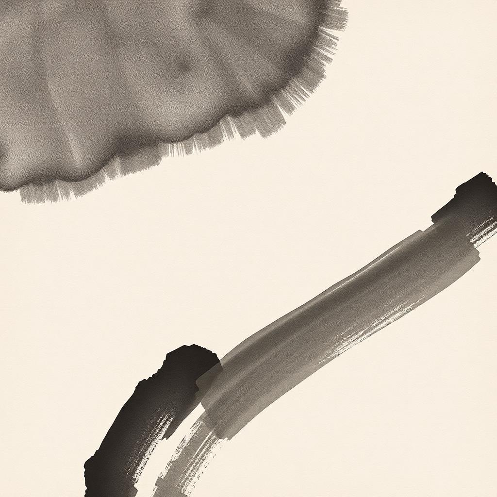 Abstract minimalist charcoal strokes on a textured linen background